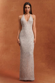 Ibbie Halter Sleeveless V-Neck Diamond Maxi Dress